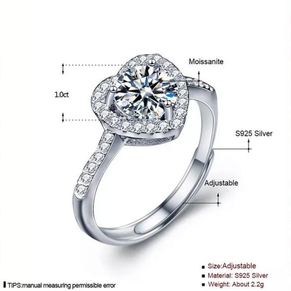Certified 1ct. t.w. Moissanite Diamond Heart Halo Ring NEW - Picture 6 of 9